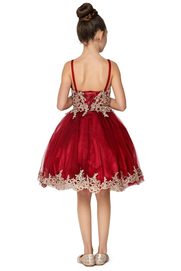 Girls Short Applique Dress with Corset Back by Cinderella Couture 8503