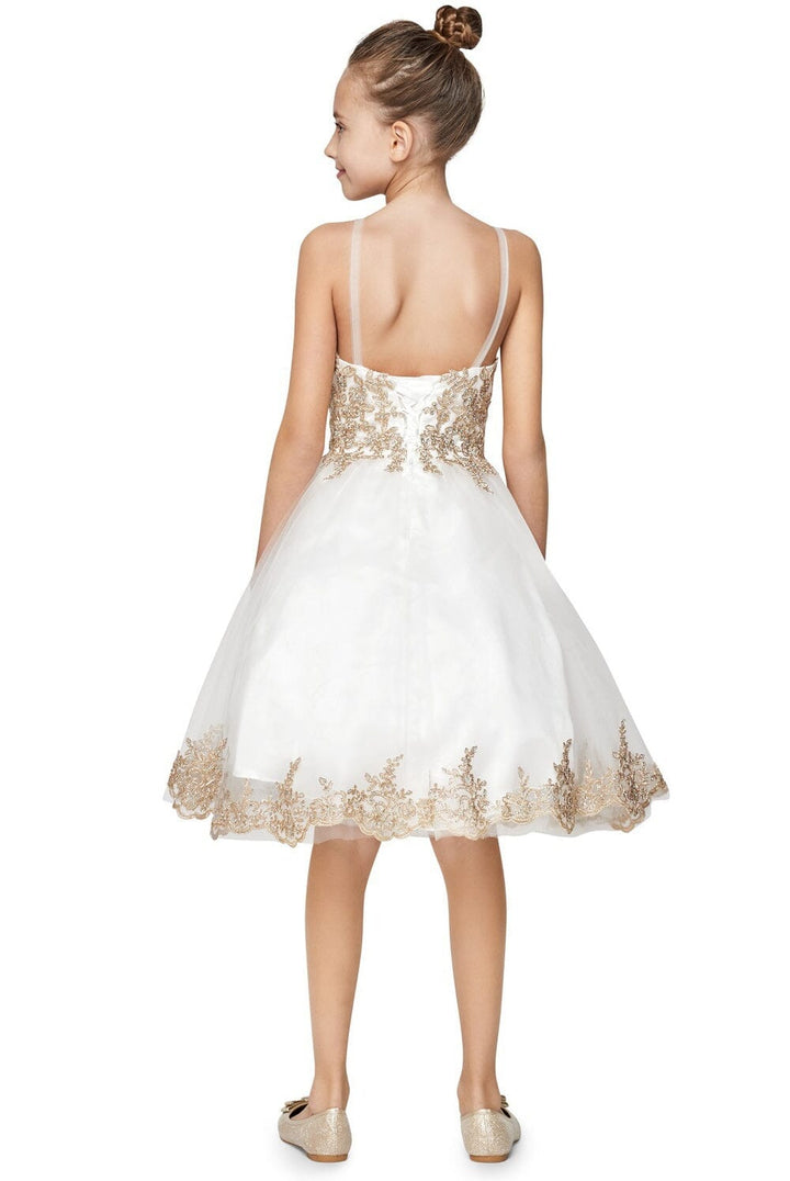 Girls Short Applique Dress with Corset Back by Cinderella Couture 8503