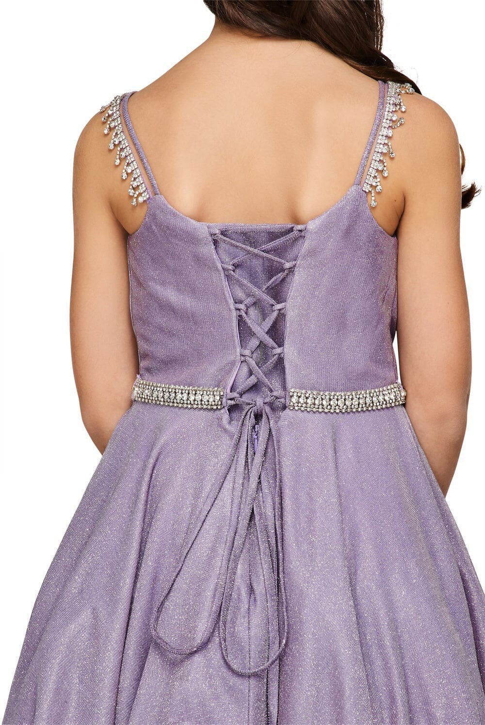Girls Short Beaded Metallic Dress by Cinderella Couture 8014