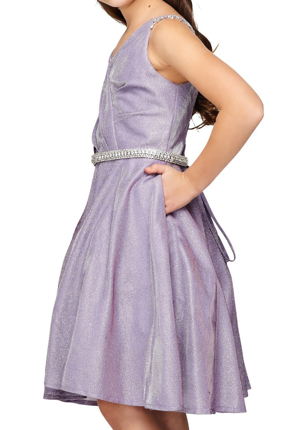 Girls Short Beaded Metallic Dress by Cinderella Couture 8014