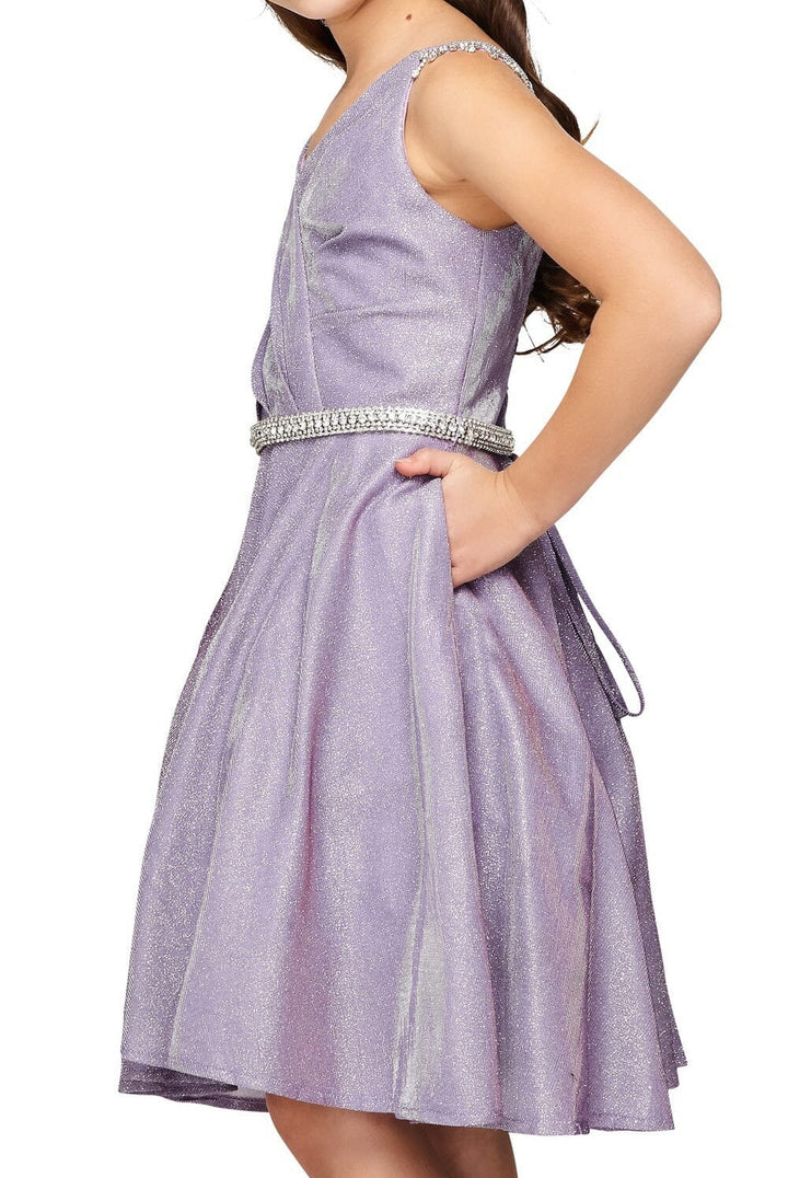 Girls Short Beaded Metallic Dress by Cinderella Couture 8014