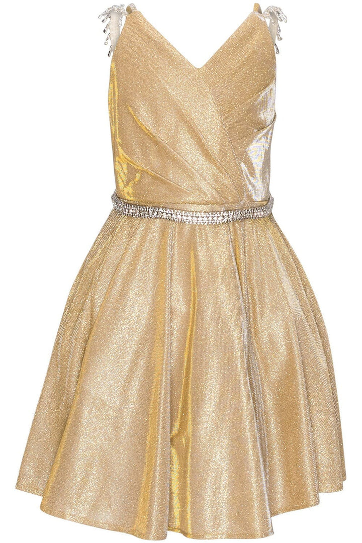 Girls Short Beaded Metallic Dress by Cinderella Couture 8014