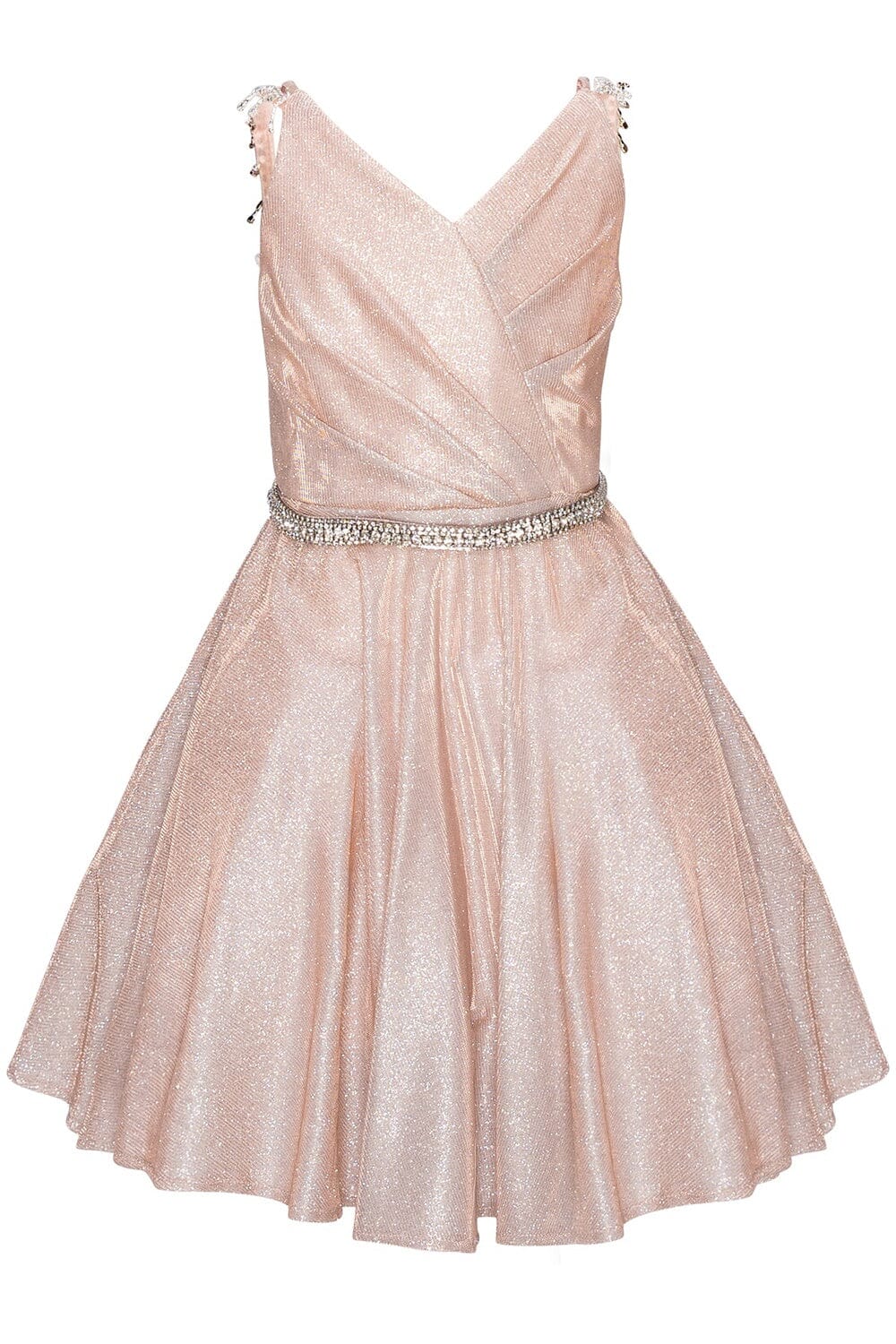 Girls Short Beaded Metallic Dress by Cinderella Couture 8014