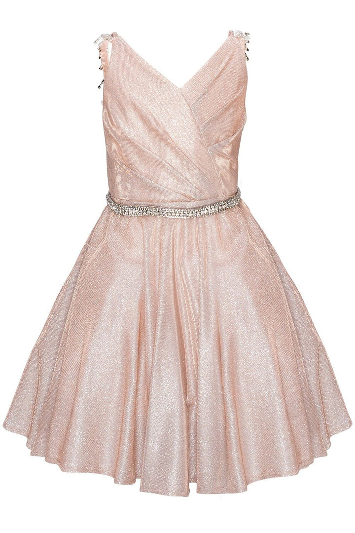 Girls Short Beaded Metallic Dress by Cinderella Couture 8014