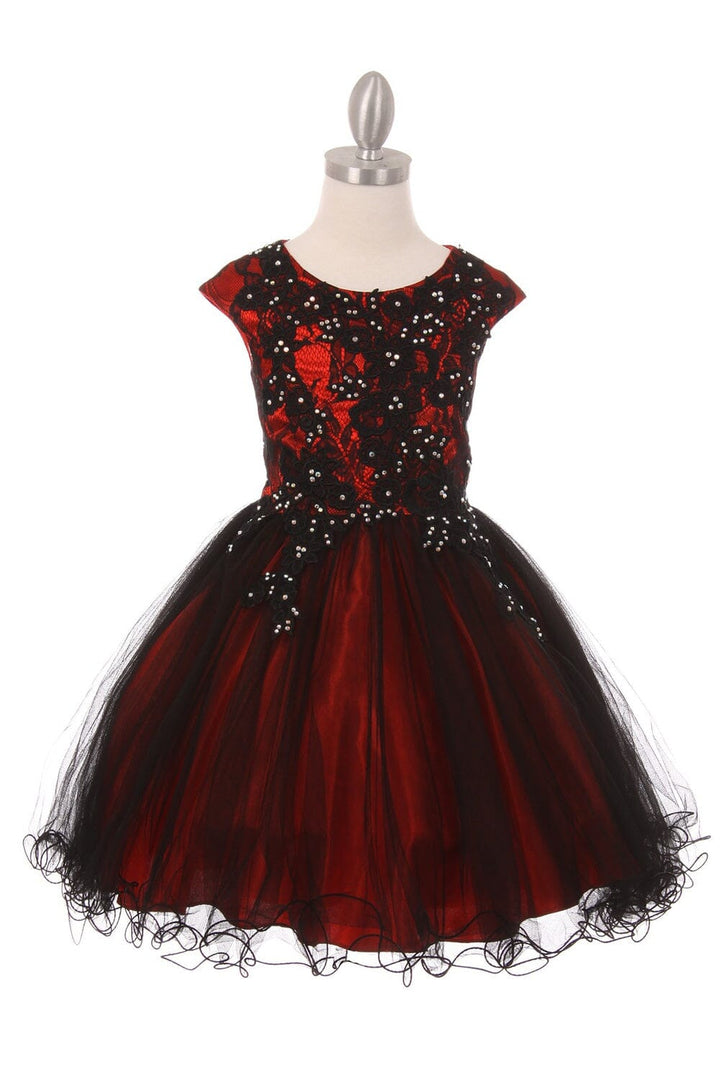 Girls Short Cap Sleeve Dress with Lace Bodice by Cinderella Couture 5045