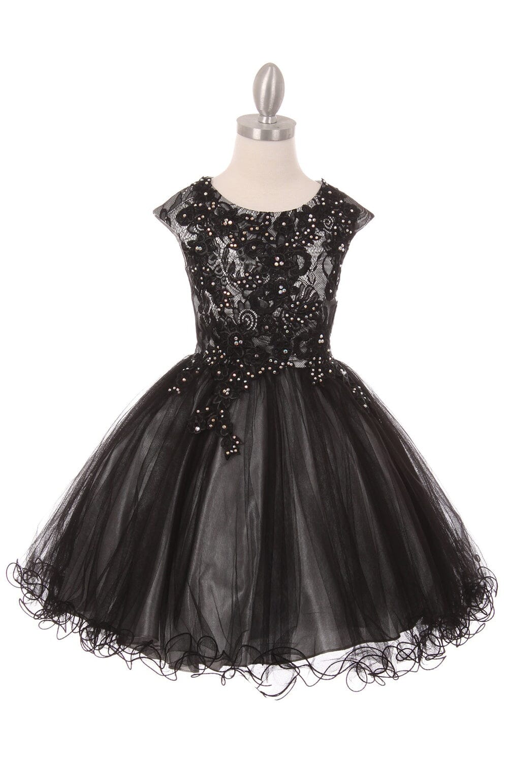Girls Short Cap Sleeve Dress with Lace Bodice by Cinderella Couture 5045