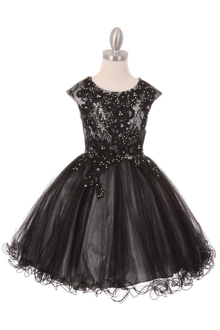Girls Short Cap Sleeve Dress with Lace Bodice by Cinderella Couture 5045
