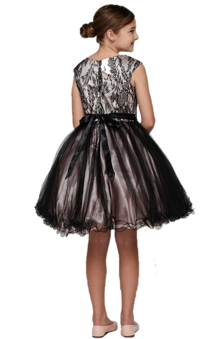 Girls Short Cap Sleeve Dress with Lace Bodice by Cinderella Couture 5045