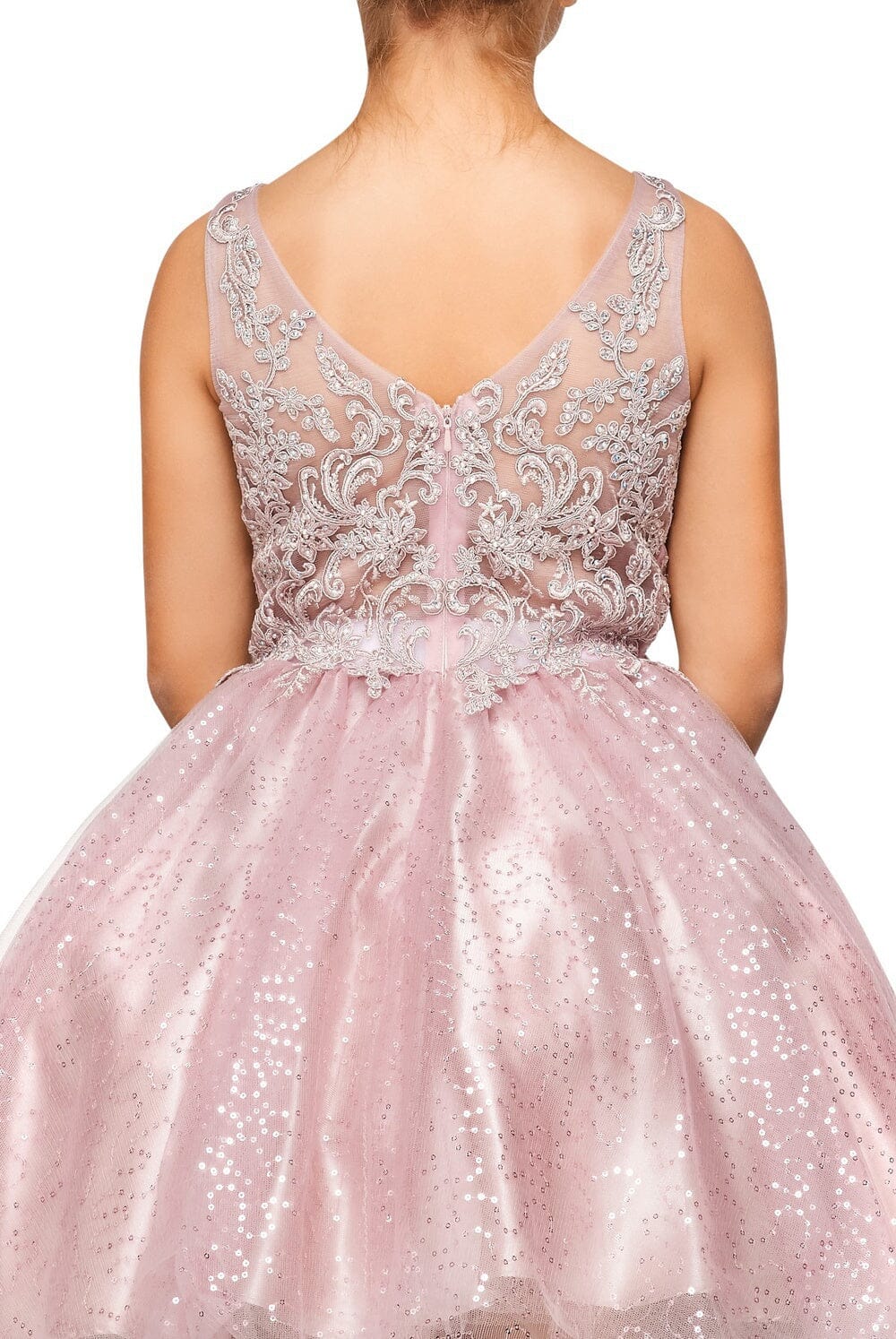 Girls Short Embroidered V-Neck Dress by Cinderella Couture 5088