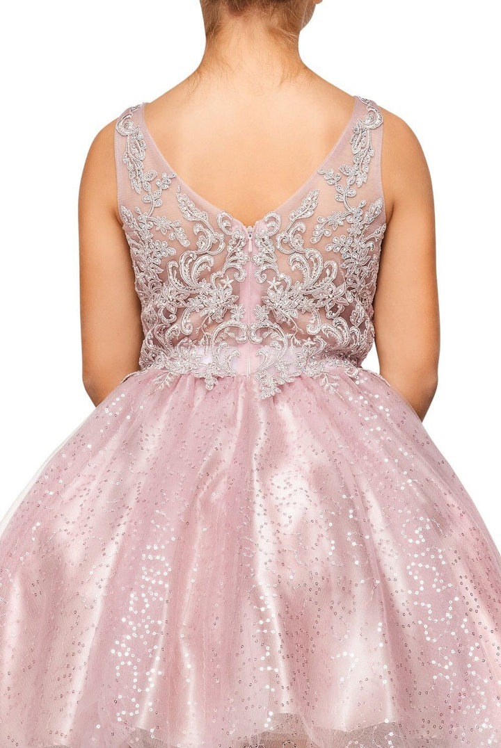 Girls Short Embroidered V-Neck Dress by Cinderella Couture 5088