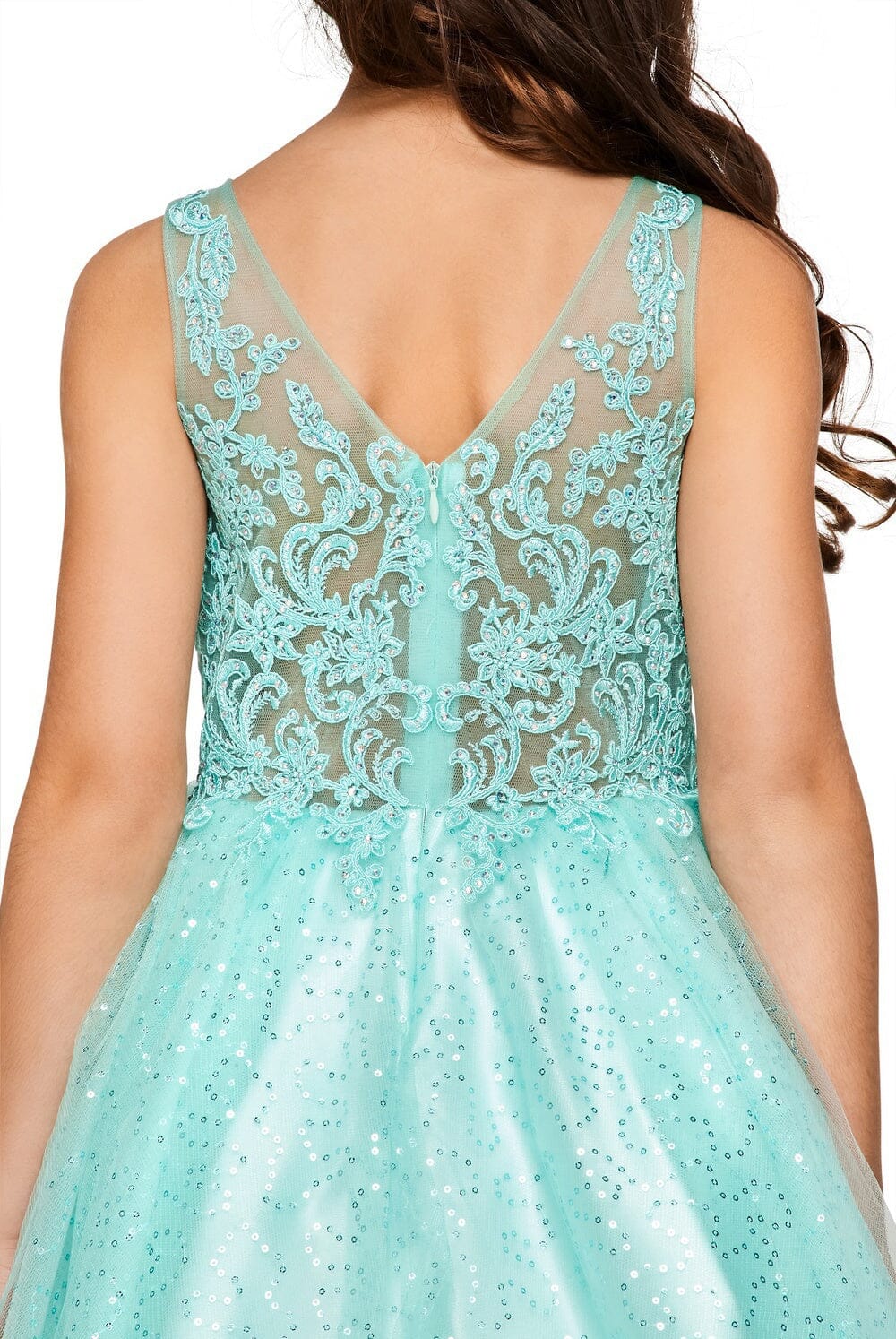 Girls Short Embroidered V-Neck Dress by Cinderella Couture 5088