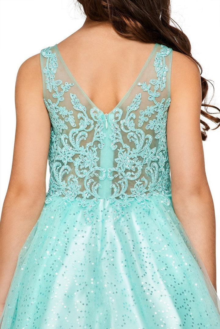 Girls Short Embroidered V-Neck Dress by Cinderella Couture 5088