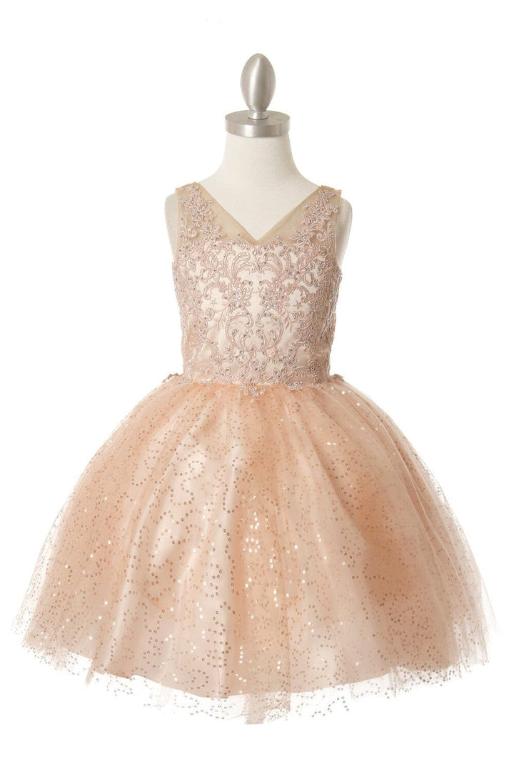 Girls Short Embroidered V-Neck Dress by Cinderella Couture 5088