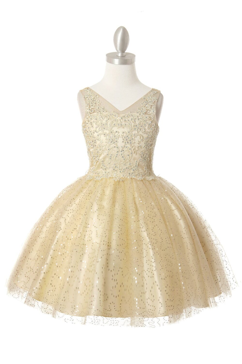 Girls Short Embroidered V-Neck Dress by Cinderella Couture 5088