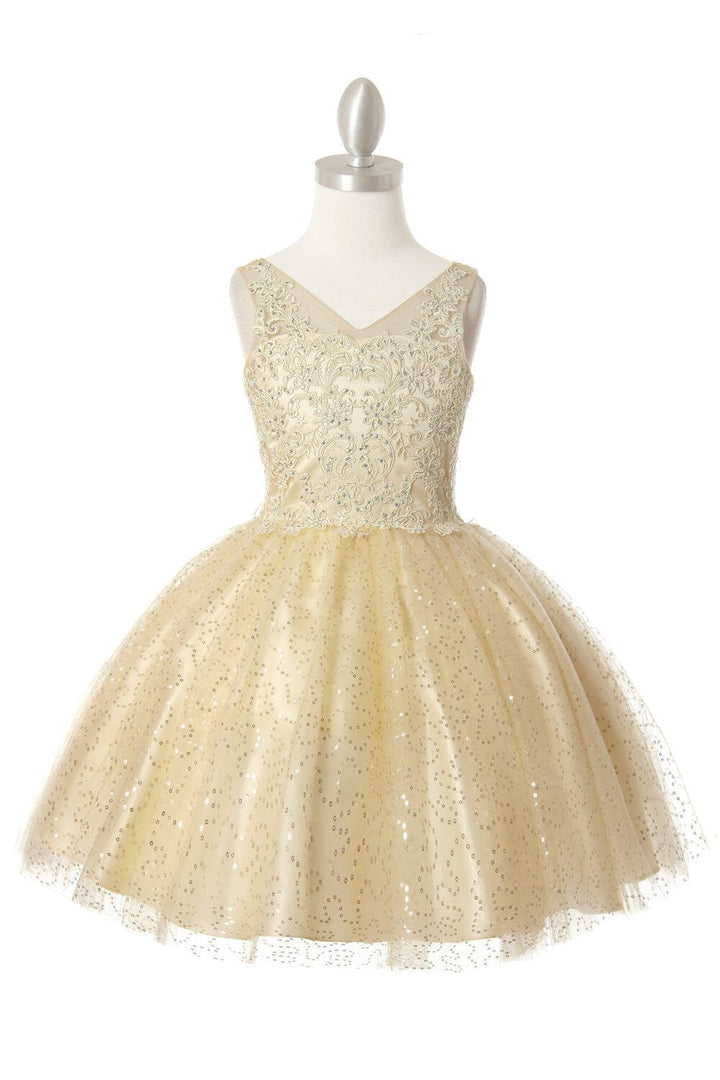 Girls Short Embroidered V-Neck Dress by Cinderella Couture 5088