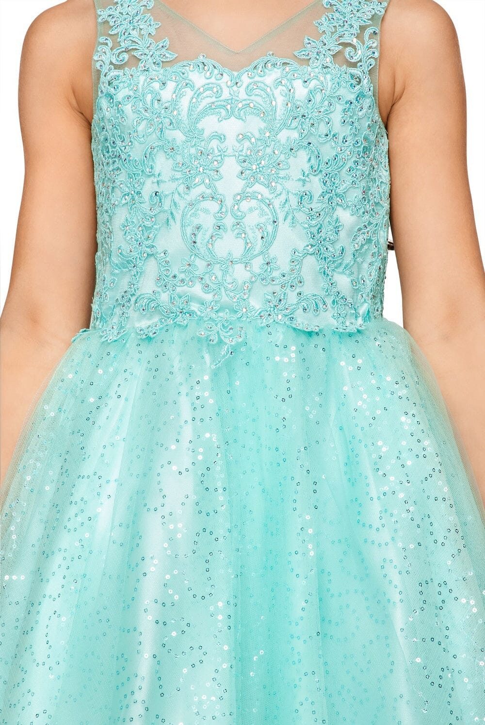 Girls Short Embroidered V-Neck Dress by Cinderella Couture 5088