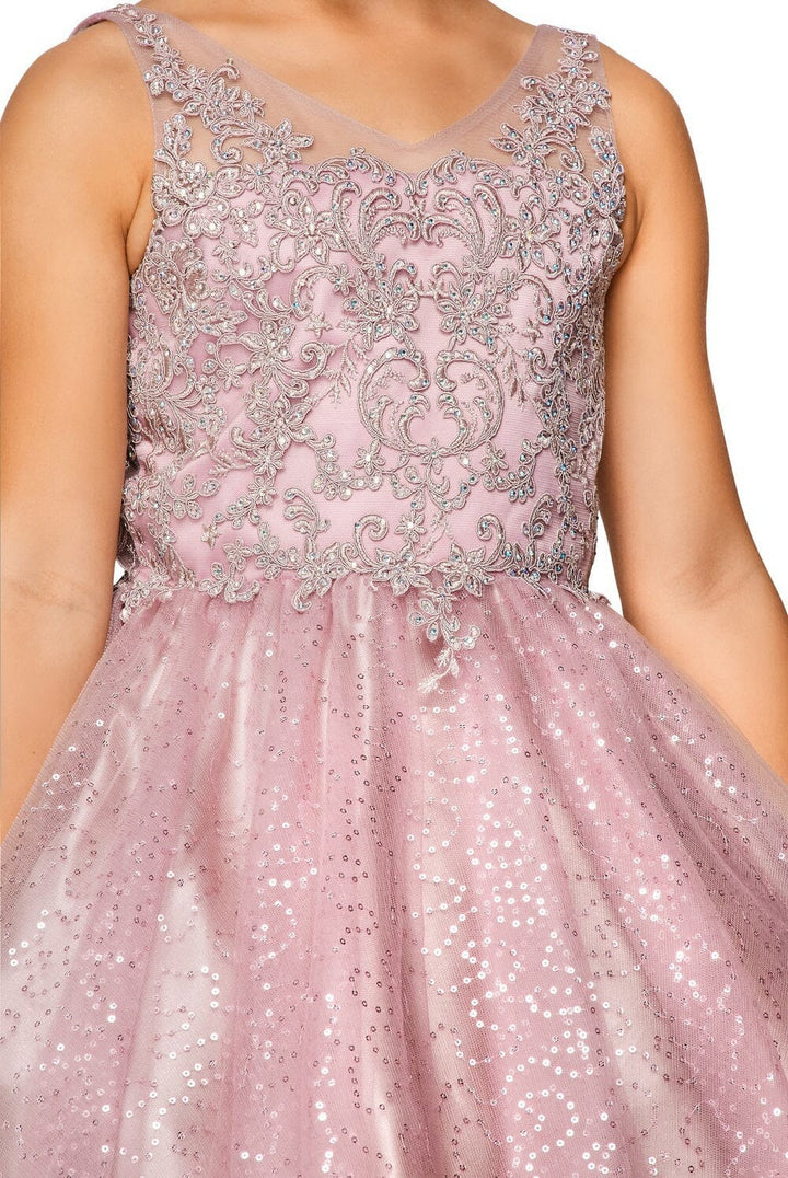 Girls Short Embroidered V-Neck Dress by Cinderella Couture 5088