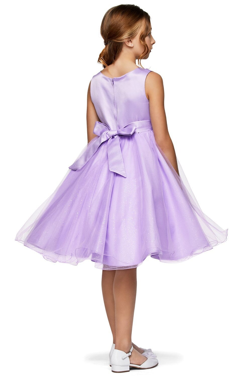 Girls Short Glitter Dress with 3D Flowers by Cinderella Couture 9022 10 / Lavender Girls Short Glitter Dress with 3D Flowers by Cinderella Couture 9022 10 / Lavender