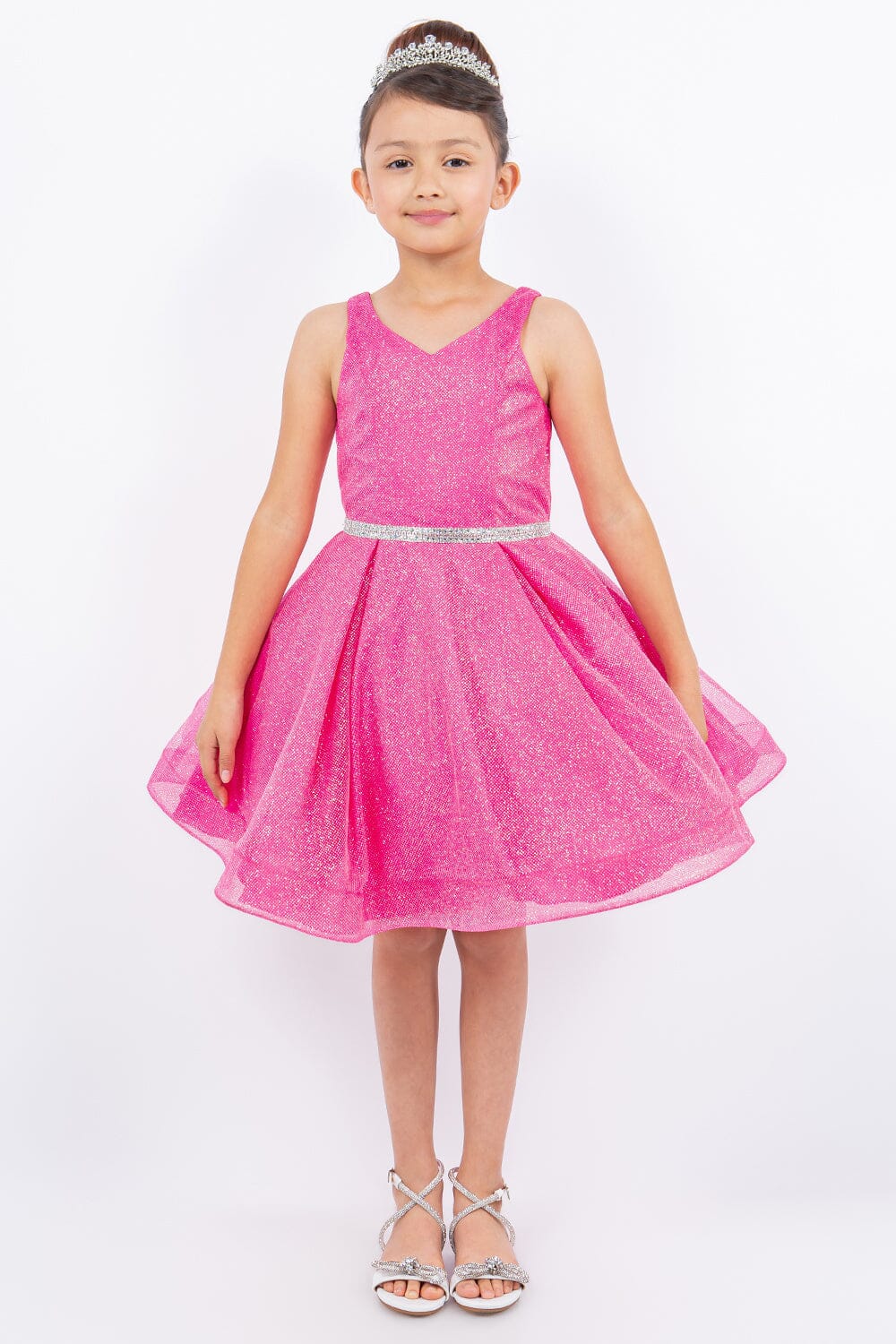 Girls Short Glitter V-Neck Dress by Cinderella Couture 8047