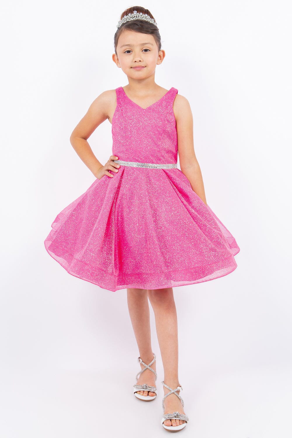 Girls Short Glitter V-Neck Dress by Cinderella Couture 8047