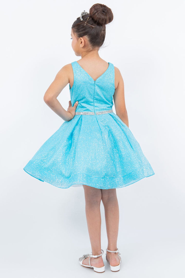 Girls Short Glitter V-Neck Dress by Cinderella Couture 8047