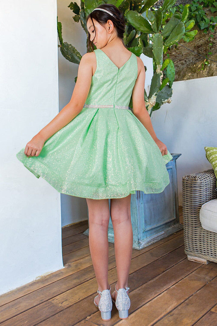 Girls Short Glitter V-Neck Dress by Cinderella Couture 8047