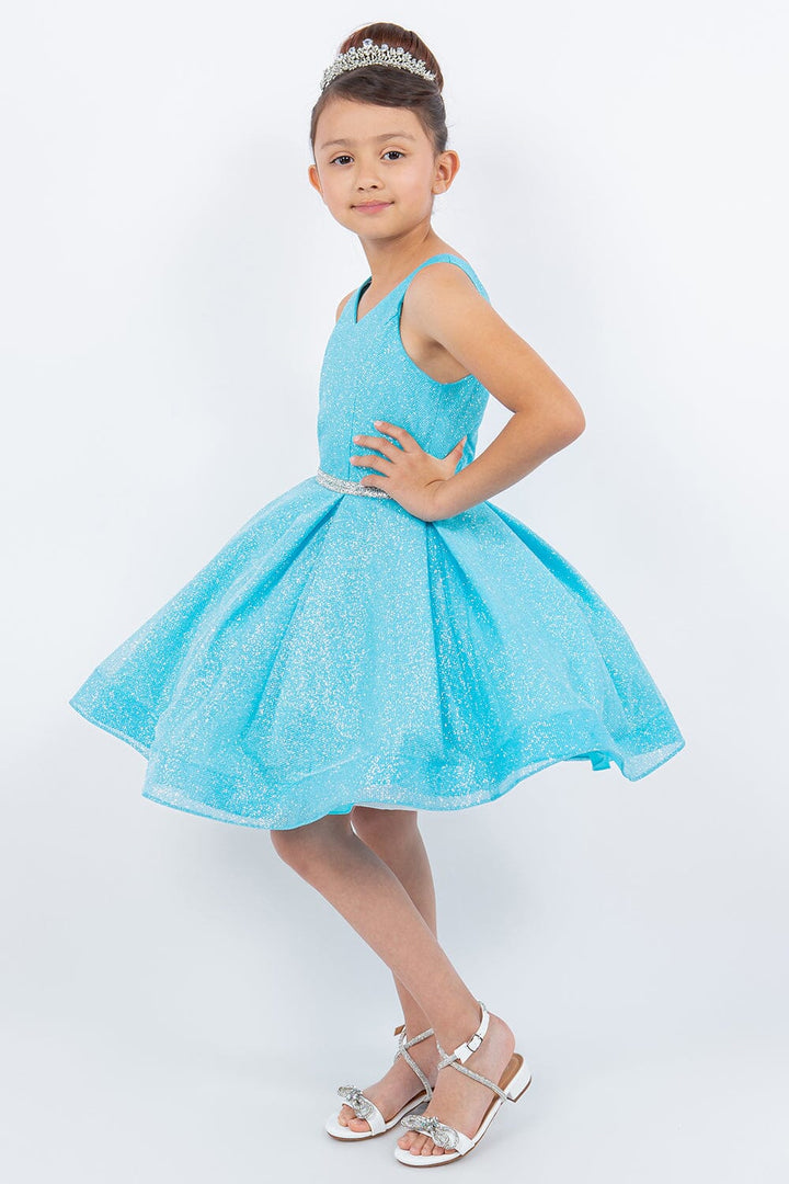 Girls Short Glitter V-Neck Dress by Cinderella Couture 8047
