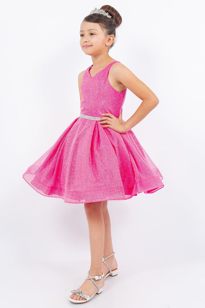 Girls Short Glitter V-Neck Dress by Cinderella Couture 8047