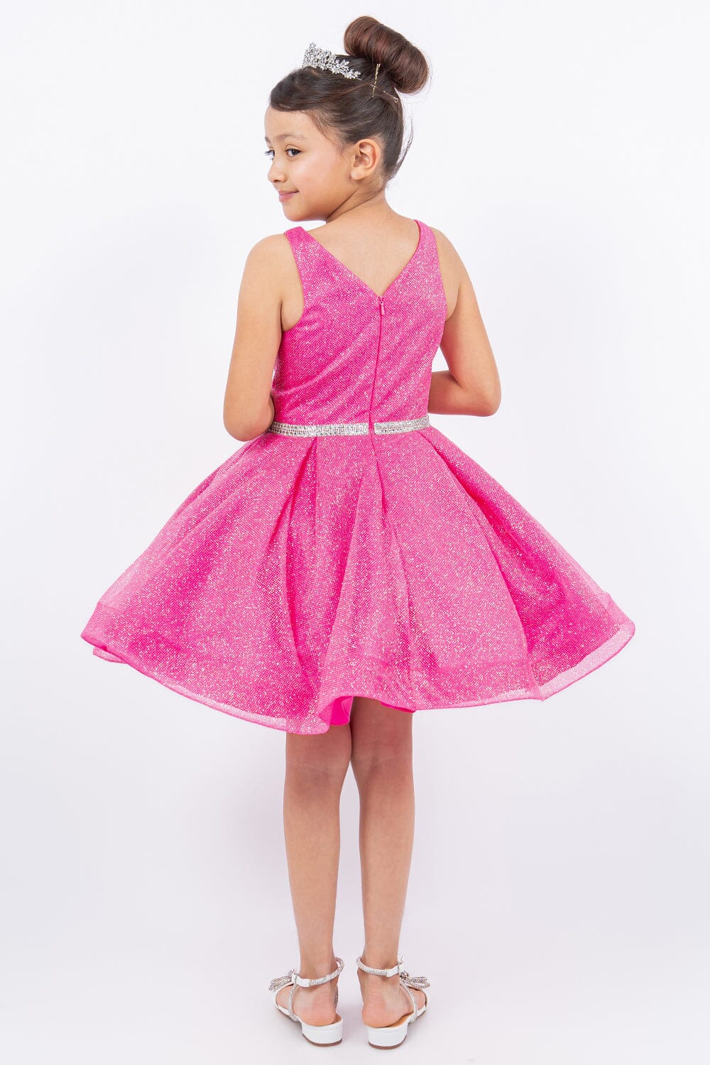 Girls Short Glitter V-Neck Dress by Cinderella Couture 8047