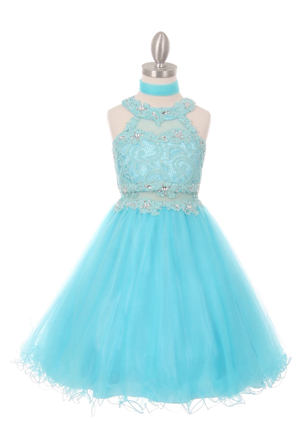 Girls Short Halter Dress with Lace Bodice by Cinderella Couture 5040
