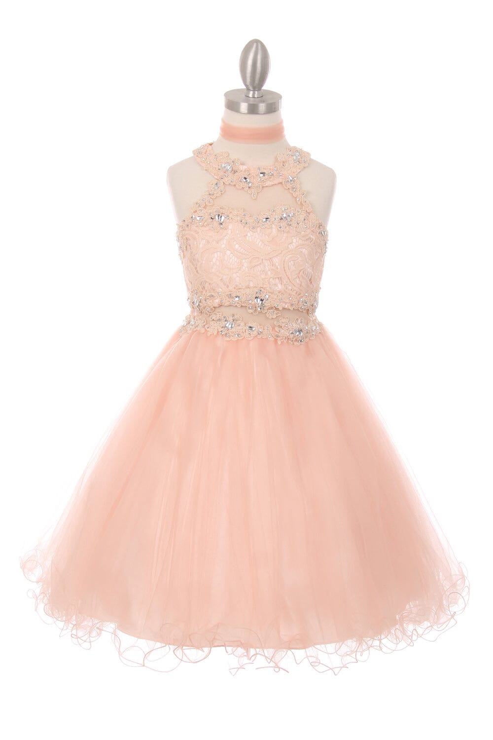 Girls Short Halter Dress with Lace Bodice by Cinderella Couture 5040