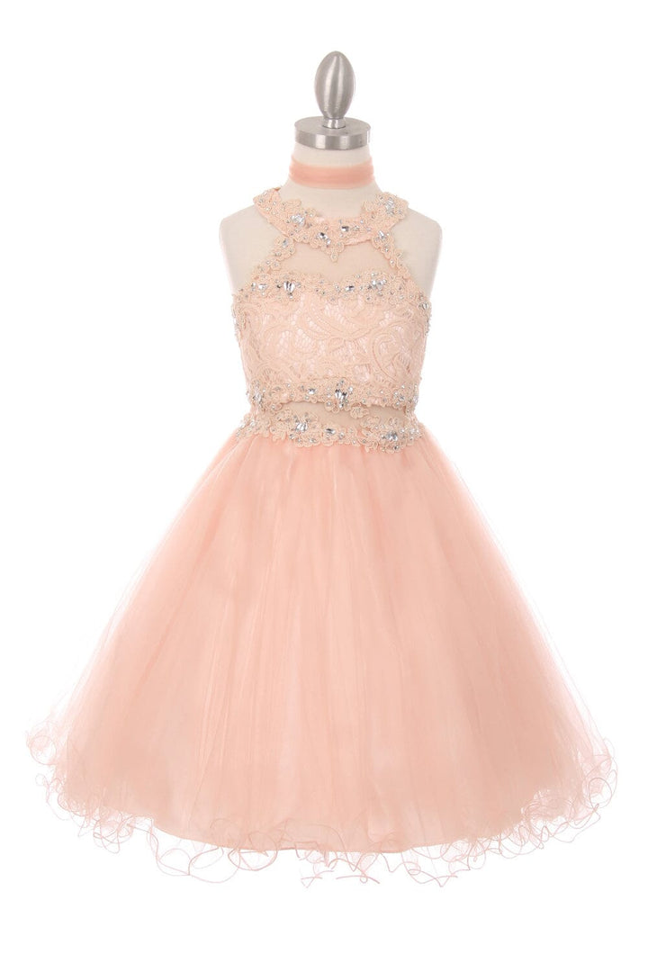 Girls Short Halter Dress with Lace Bodice by Cinderella Couture 5040