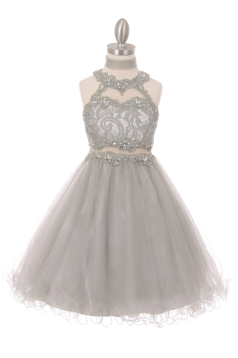 Girls Short Halter Dress with Lace Bodice by Cinderella Couture 5040
