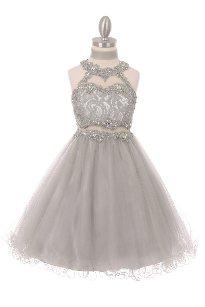 Girls Short Halter Dress with Lace Bodice by Cinderella Couture 5040