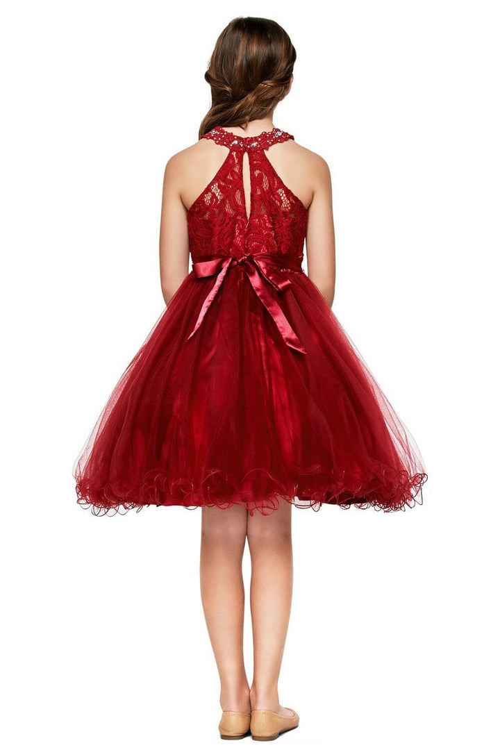 Girls Short Halter Dress with Lace Bodice by Cinderella Couture 5040