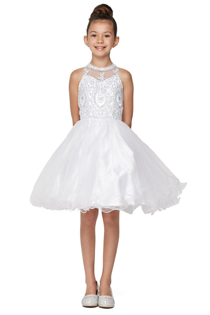 Girls Short Illusion Applique Dress by Cinderella Couture 5065 - Outlet