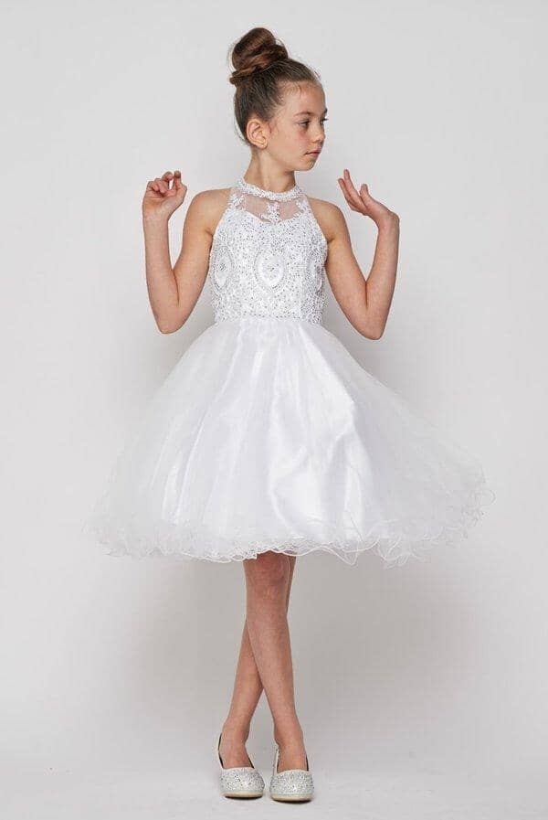 Girls Short Illusion Applique Dress by Cinderella Couture 5065 - Outlet
