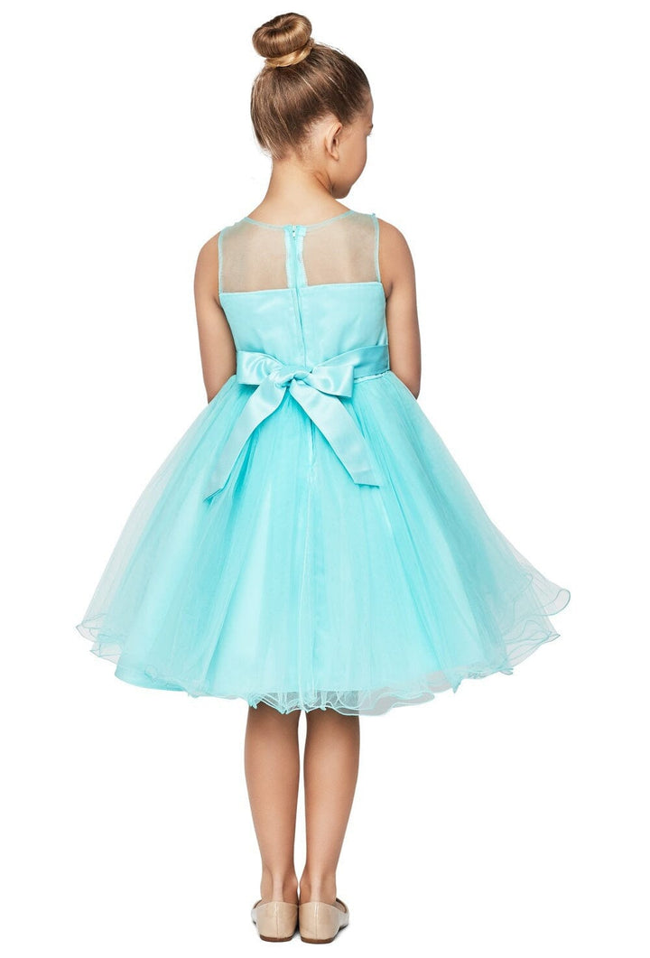 Girls Short Illusion Dress with 3D Flowers by Cinderella Couture 9083