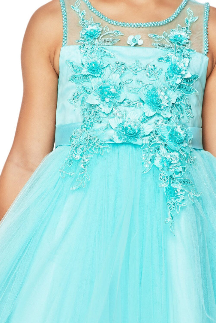 Girls Short Illusion Dress with 3D Flowers by Cinderella Couture 9083