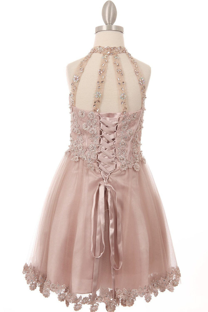 Girls Short Illusion Halter Dress by Cinderella Couture 8500