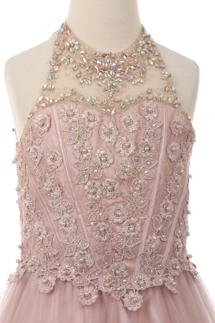Girls Short Illusion Halter Dress by Cinderella Couture 8500