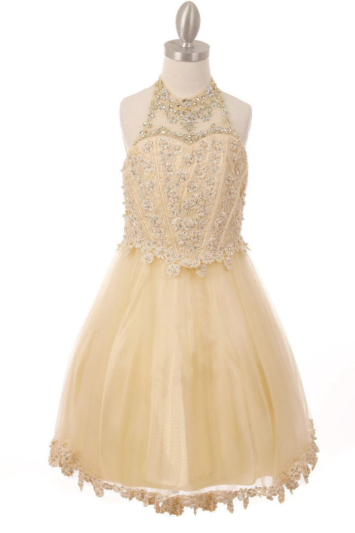 Girls Short Illusion Halter Dress by Cinderella Couture 8500