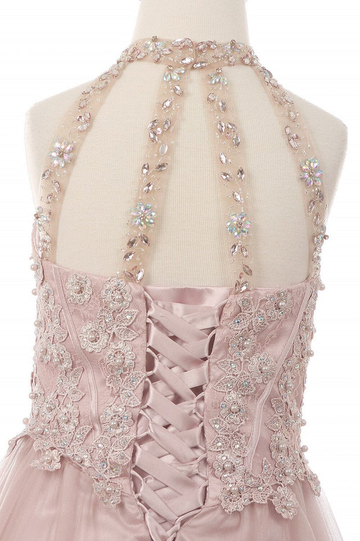 Girls Short Illusion Halter Dress by Cinderella Couture 8500