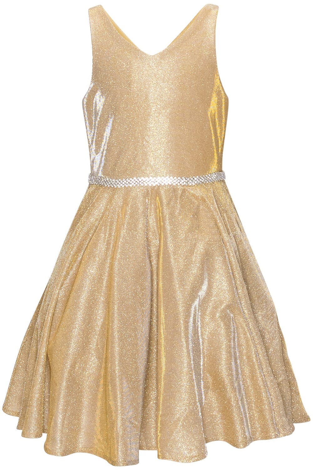 Girls Short Metallic V-Neck Dress by Cinderella Couture 8013