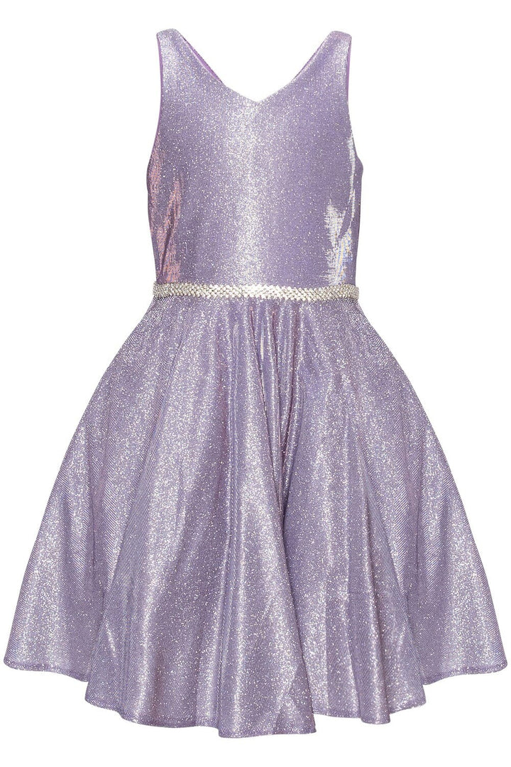 Girls Short Metallic V-Neck Dress by Cinderella Couture 8013