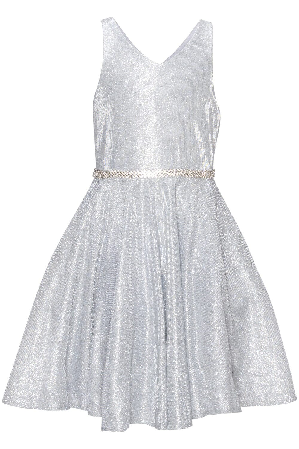 Girls Short Metallic V-Neck Dress by Cinderella Couture 8013