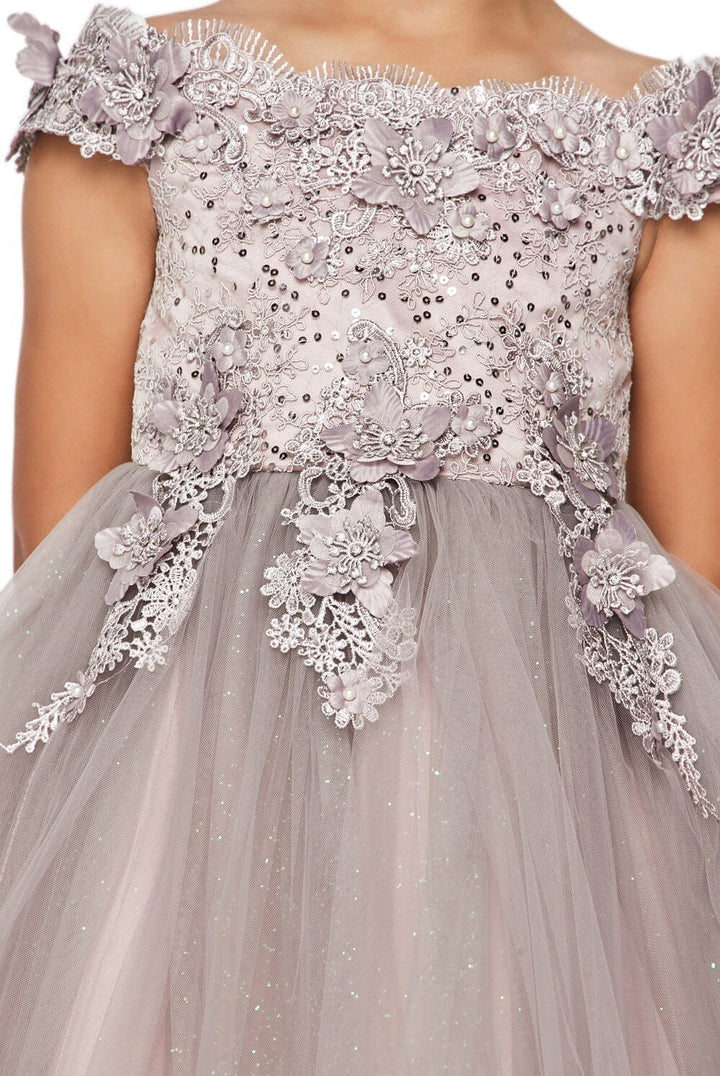 Girls Short Off Shoulder Glitter Dress by Cinderella Couture 9085
