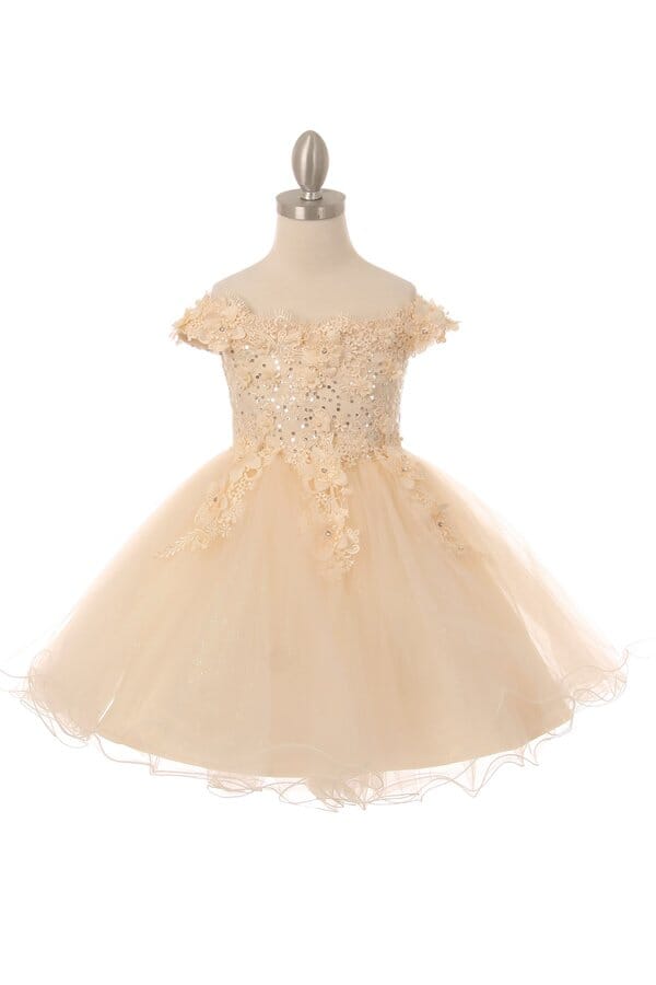 Girls Short Off Shoulder Glitter Dress by Cinderella Couture 9085