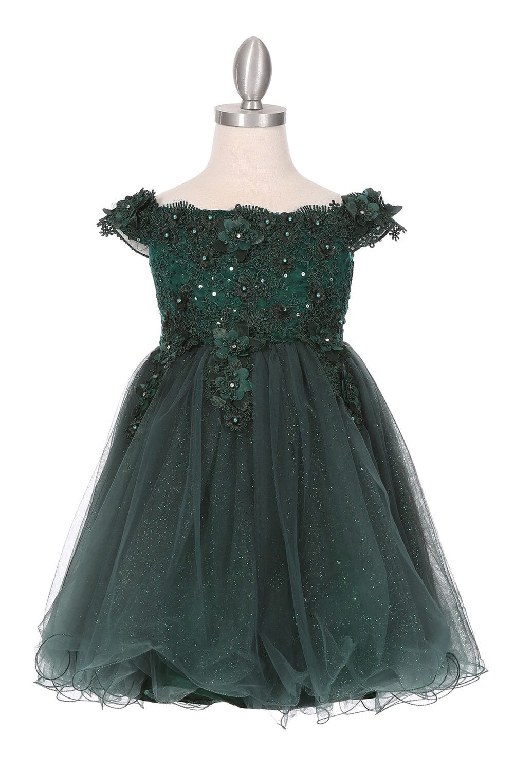 Girls Short Off Shoulder Glitter Dress by Cinderella Couture 9085