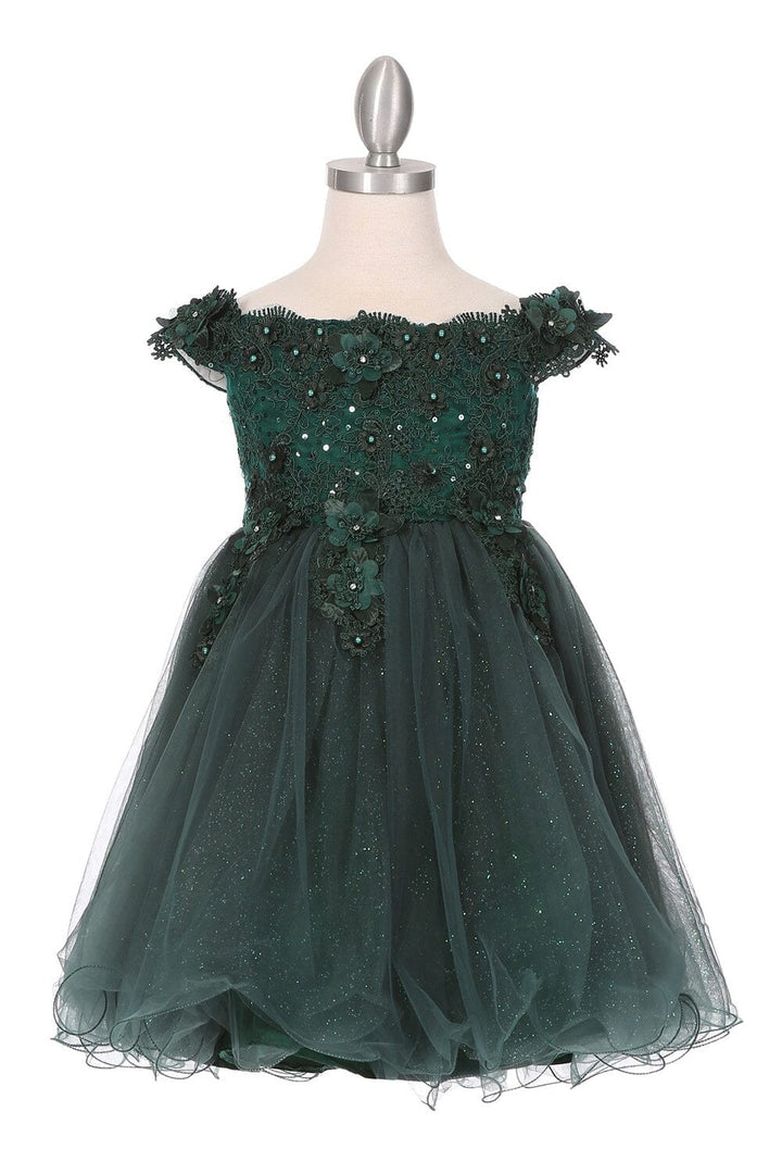 Girls Short Off Shoulder Glitter Dress by Cinderella Couture 9085